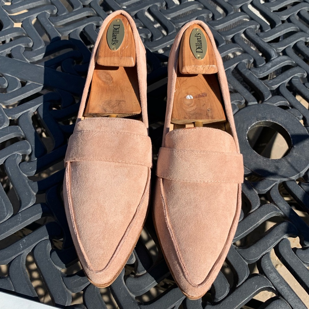 BEAST FASHION Pink Suede Pointed Toe Loafers